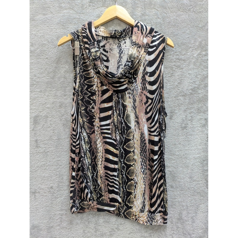 Boho Animal Print Top Women XL Sleeveless Cowl Neck Rayon Mixed Pattern